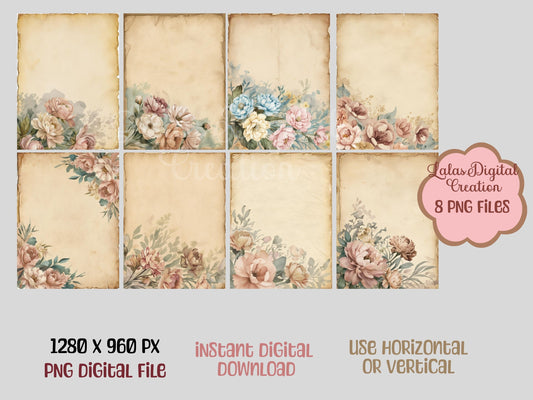 Vintage Floral Digital Pattern Paper Bundle