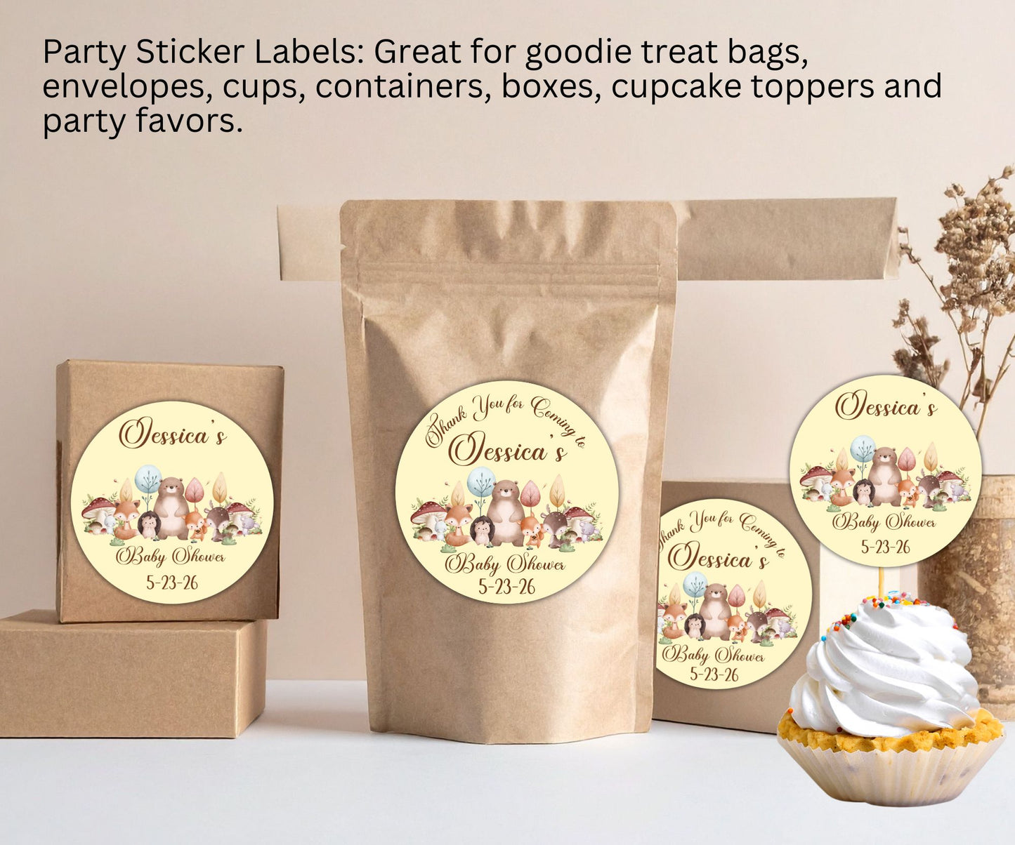 Woodland Animals Baby Shower Party Sticker Labels
