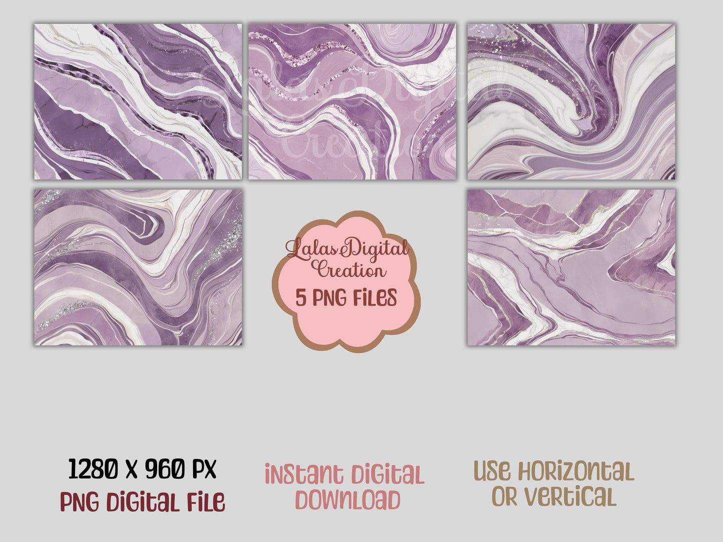 Lilac Purple Marble Swirl Digital Pattern Paper Bundle