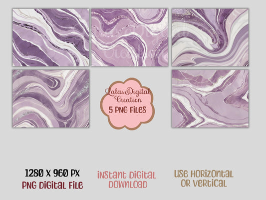 Lilac Purple Marble Swirl Digital Pattern Paper Bundle