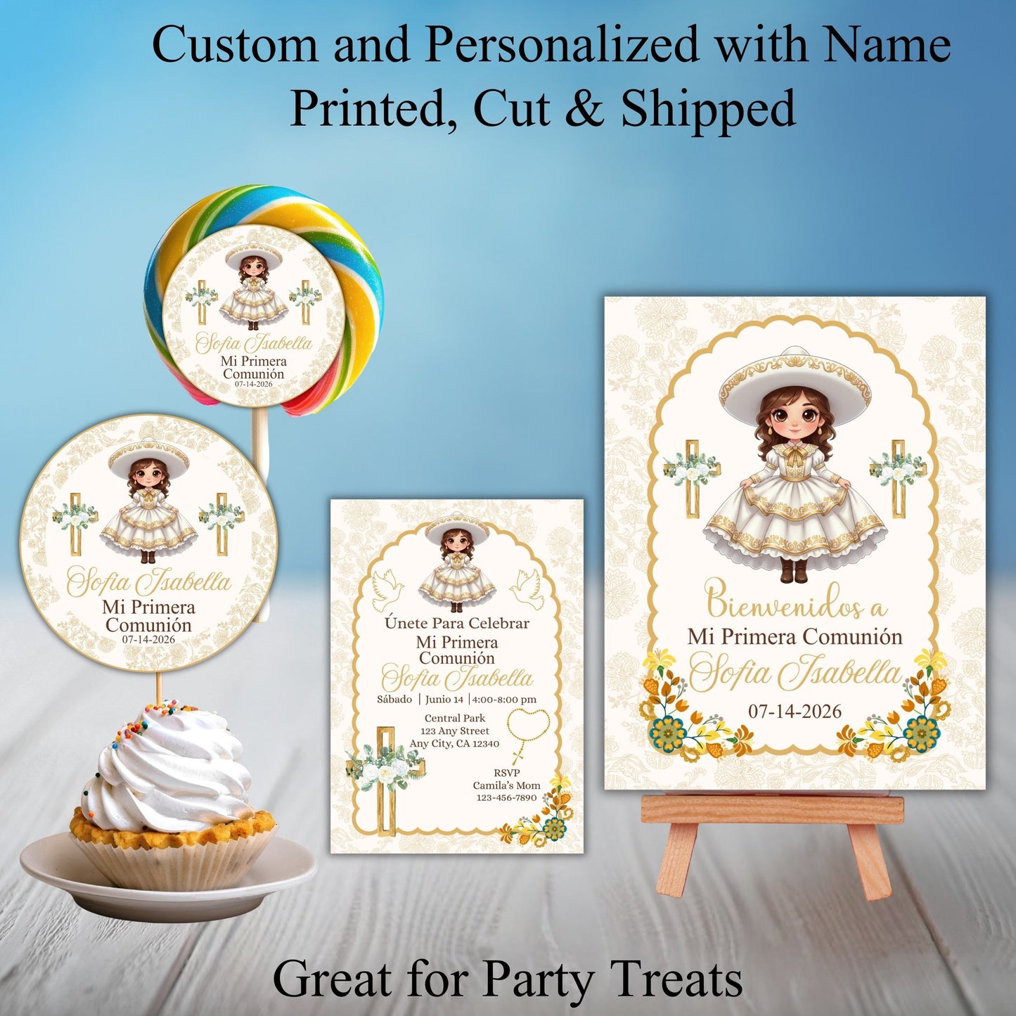 Charra Girl Pimera Comunion Party Sticker Labels