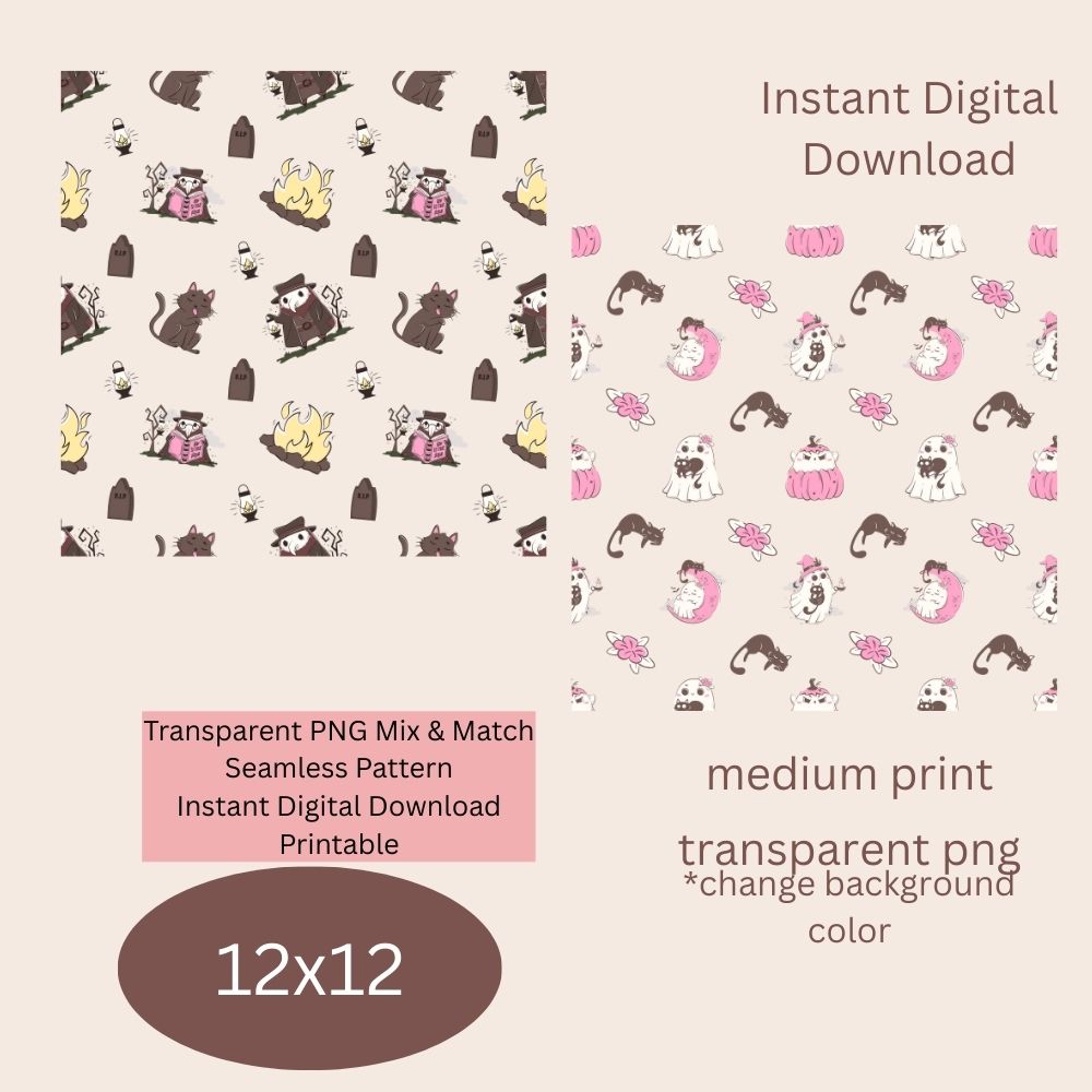 Cat Ghost Seamless Digital Pattern Paper Set