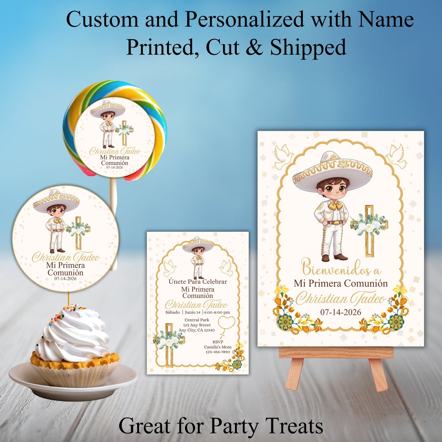 Charro Boy Primera Comunion Party Sticker Labels