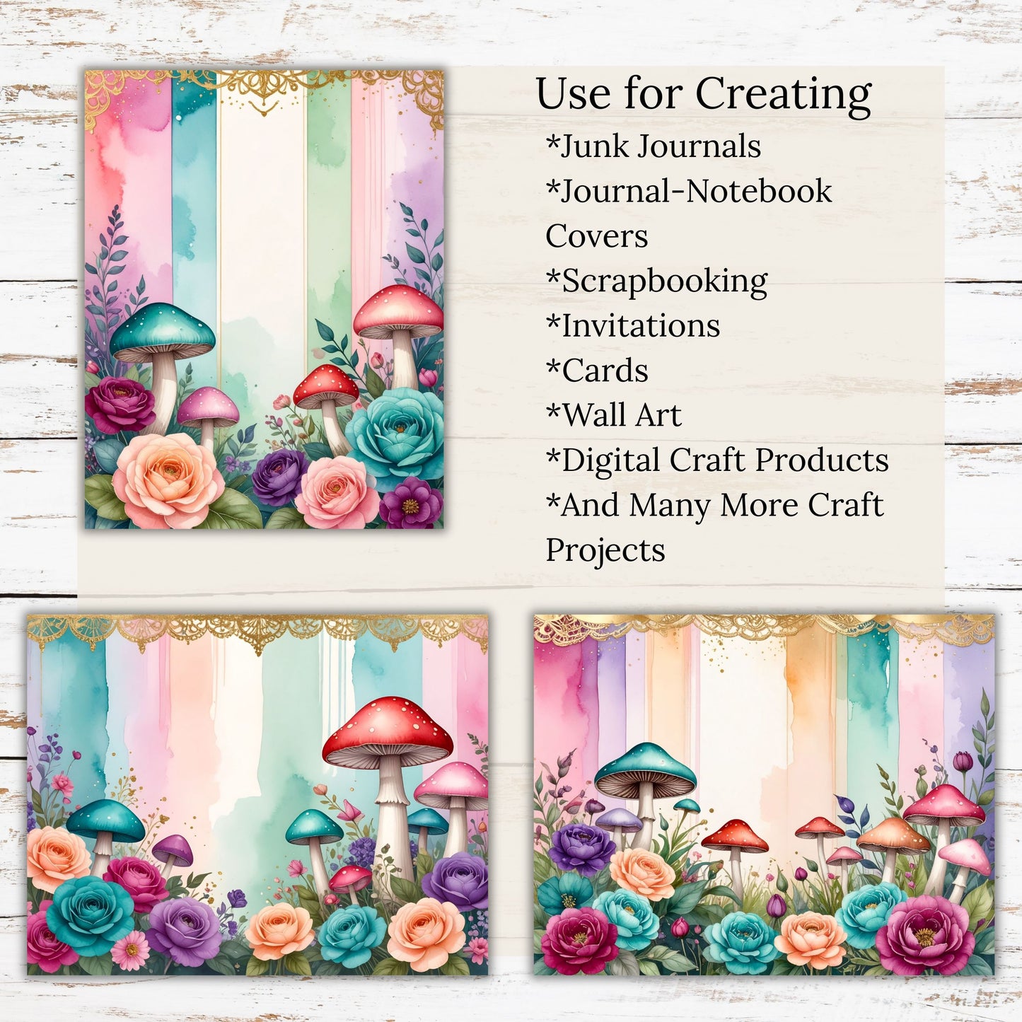 Multi Mushroom brushstroke Digital Paper Pack Bundle