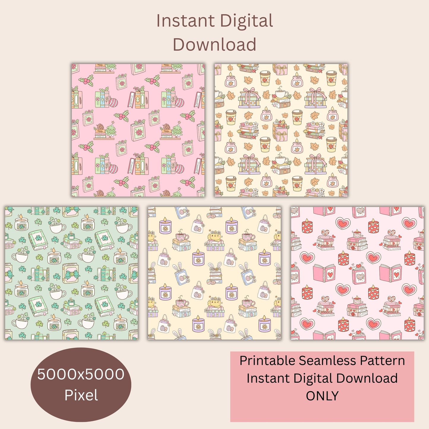 Book Theme Seamless Repeating Pattern Paper Bundle Set