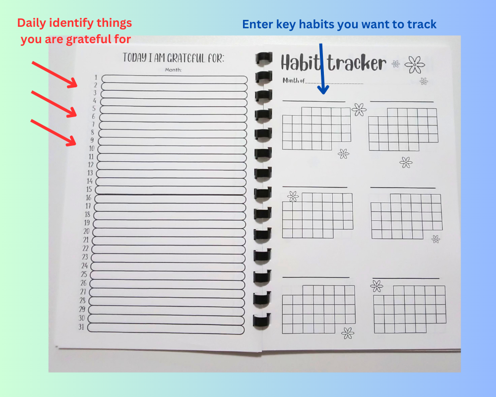 Monthly Habit Tracker-Daily Habit Tracker Monthly Calendar-Month Goal Planner-Bullet Journal-Undated Calendar-Mental Health-Daily Check-In