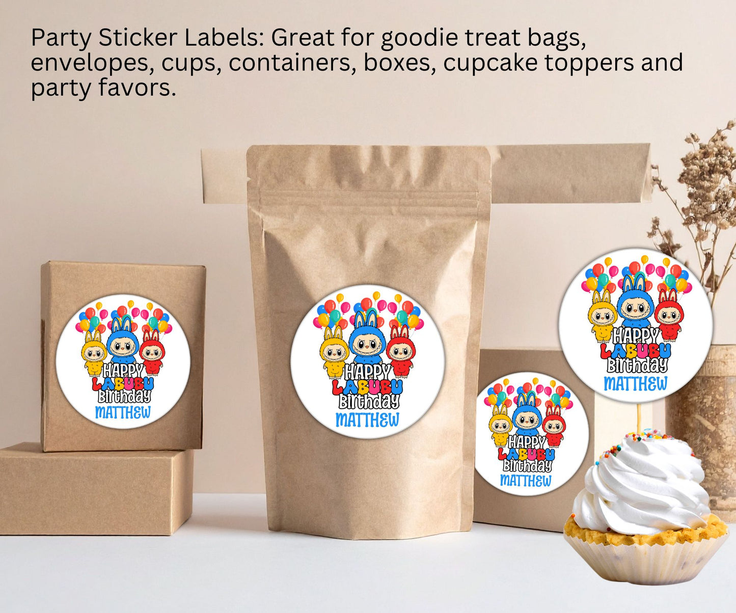 Labubu Birthday Party Sticker Labels