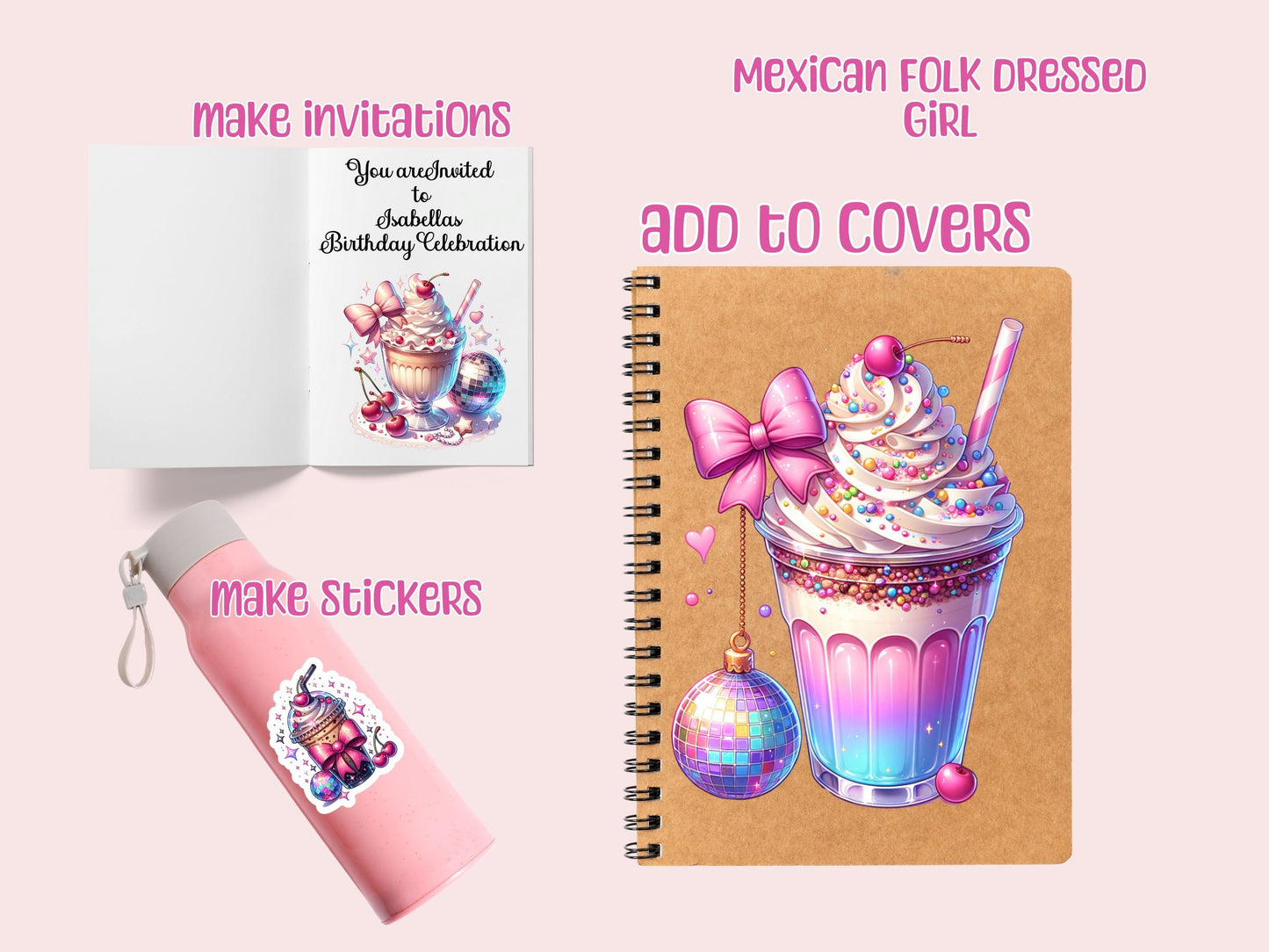 Disco Cherry Ice Cream Bundle Clipart PNG Instant Digital Download