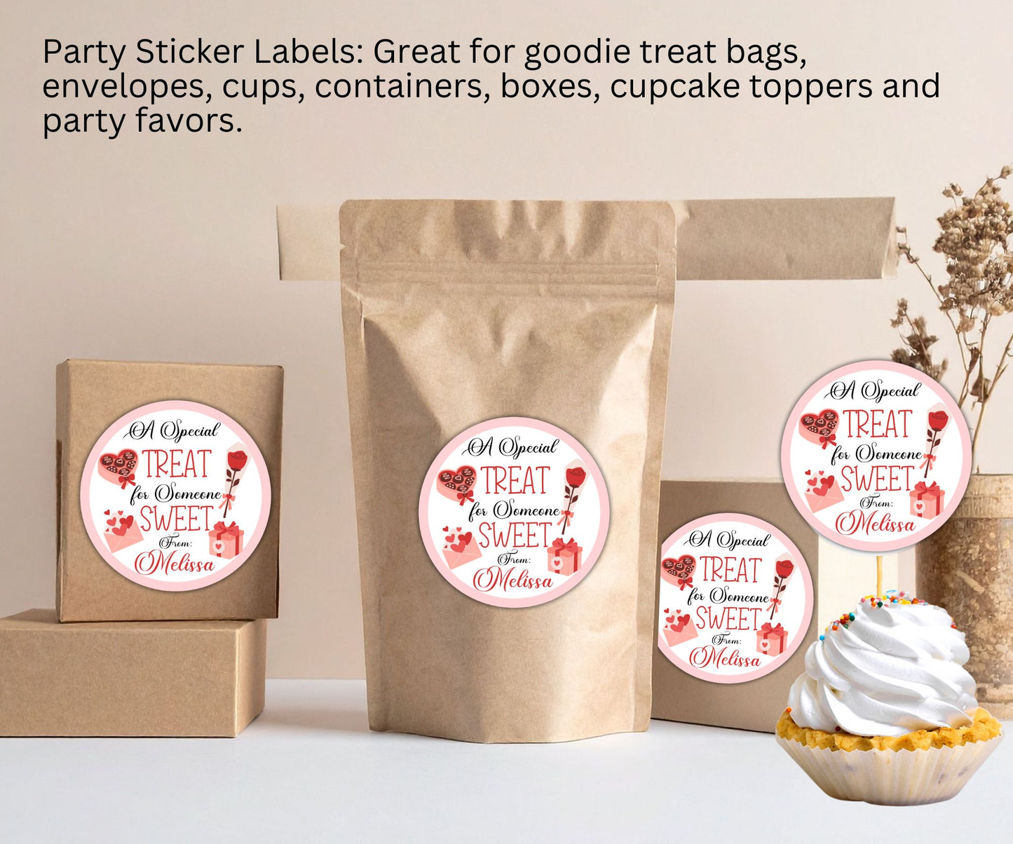 Sweet Treats Valentines Party Sticker Labels