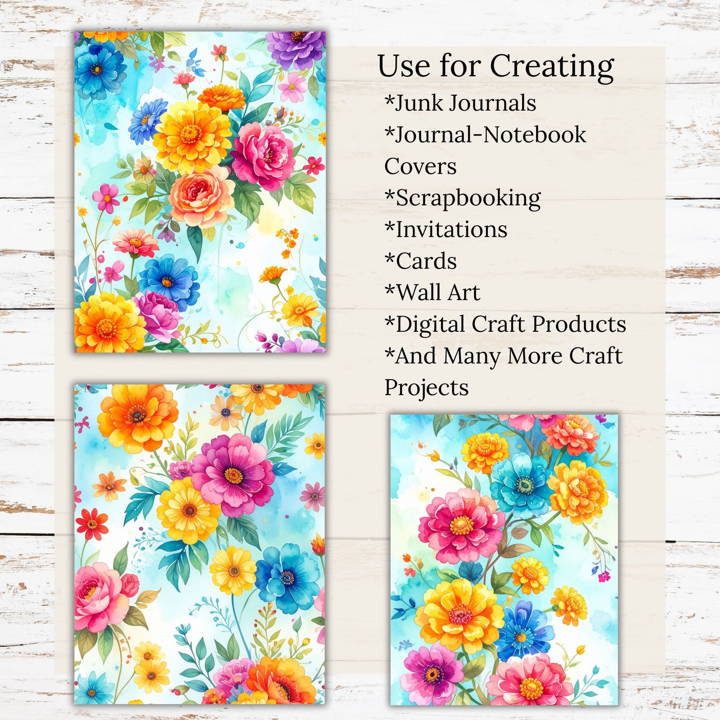 Bright Watercolor Floral Digital Paper Pack Bundle