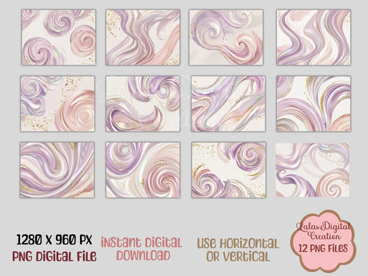 Lilac Iridescent Watercolor Swirls Digital Pattern Paper Bundle