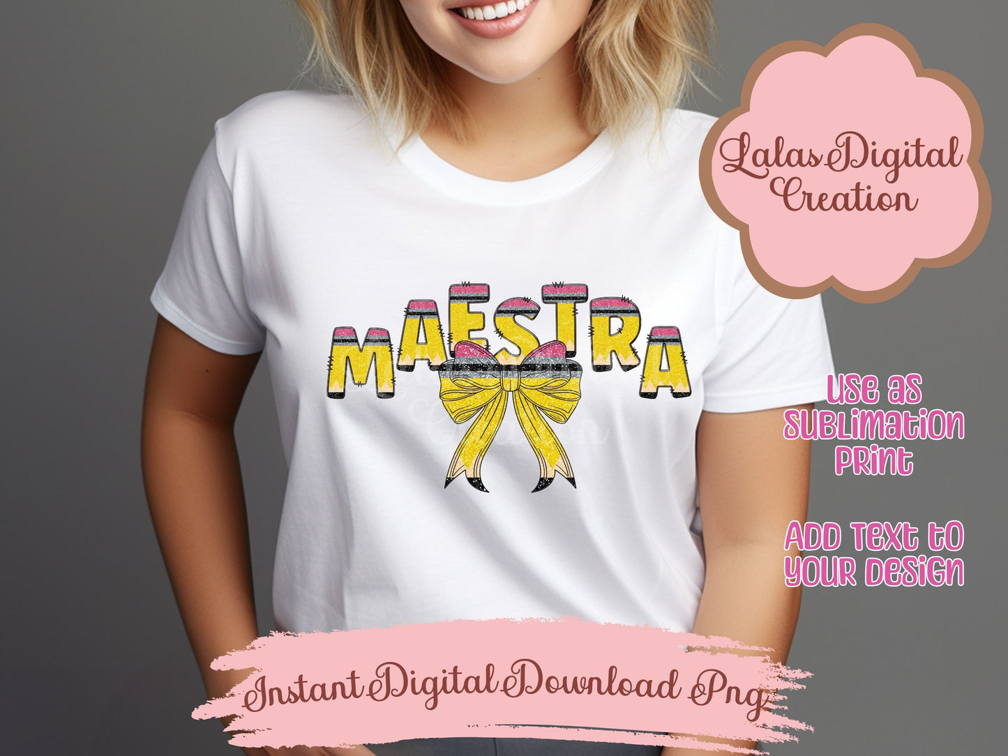 Maestra Pencil Coquette Bow Clipart PNG Instant Digital Download