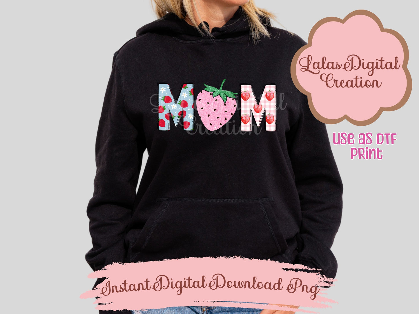 Strawberry Doodle MOM Clipart Instant Digital PNG Download