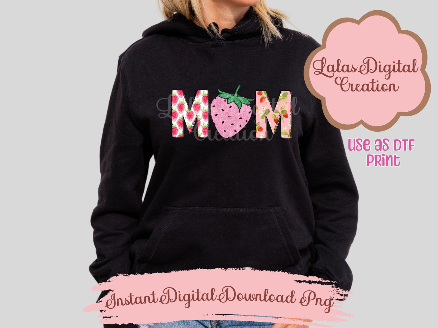 Strawberry Doodle MOM Clipart Instant Digital PNG Download