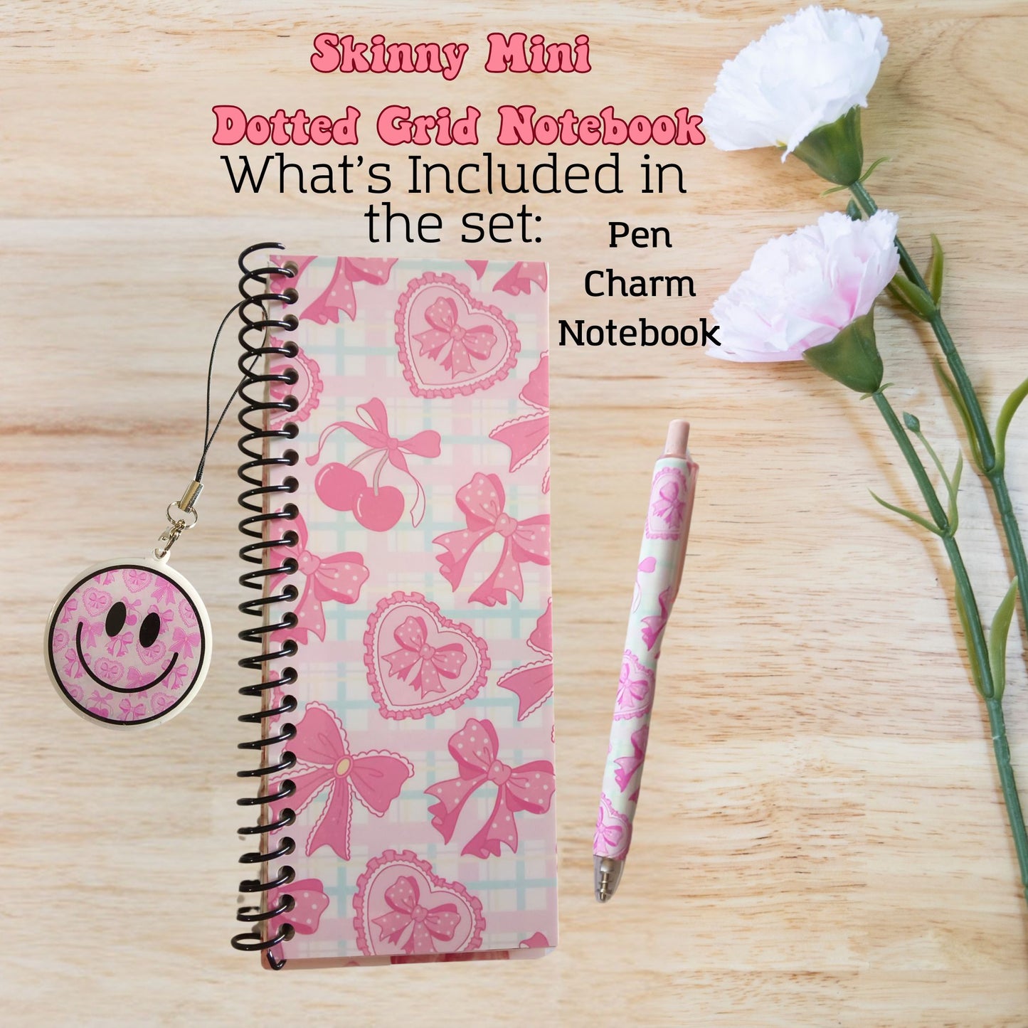 Pink Coquette Skinny Mini Dot Grid Spiral Notebook Gift Set