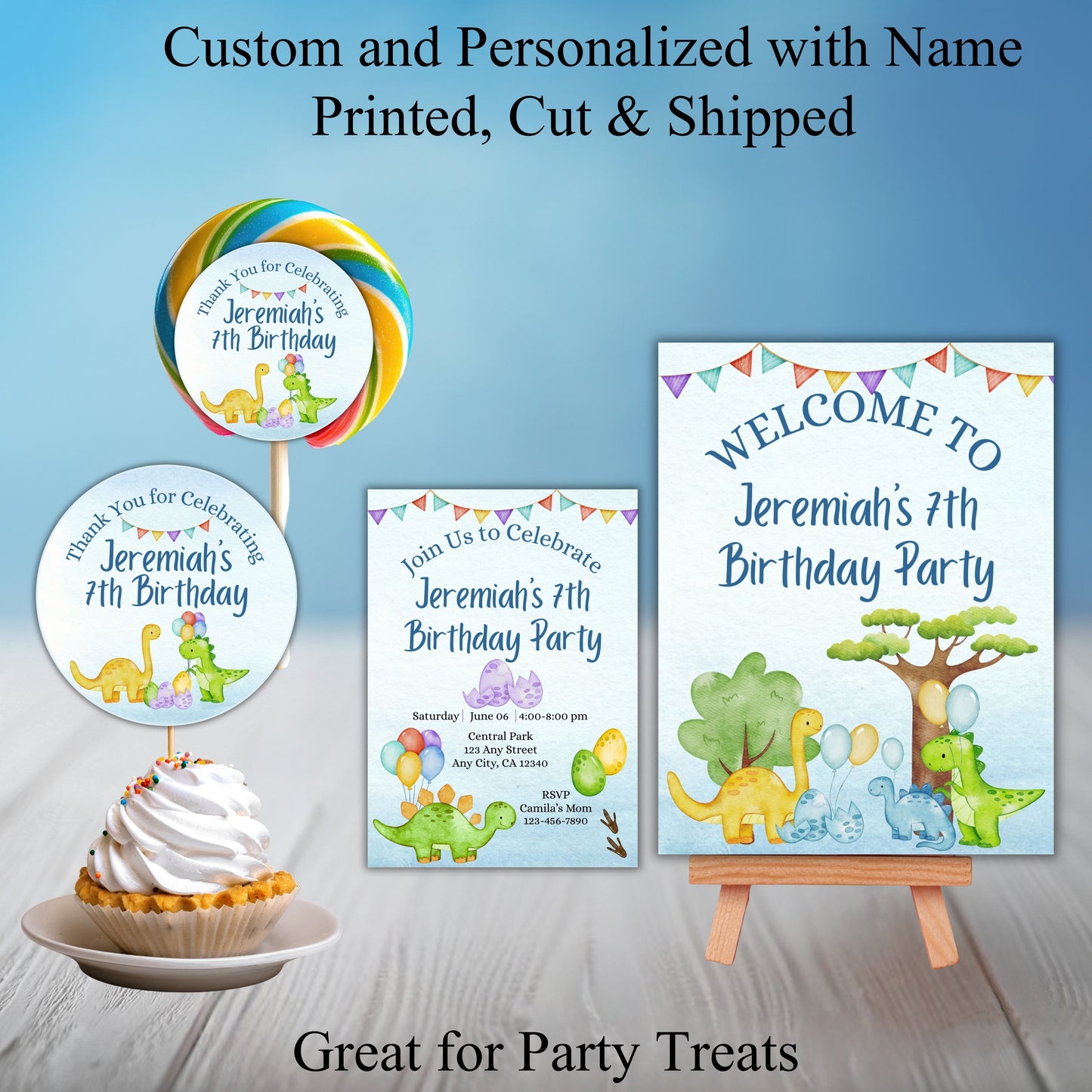 Dinosaur Birthday Party Sticker Labels