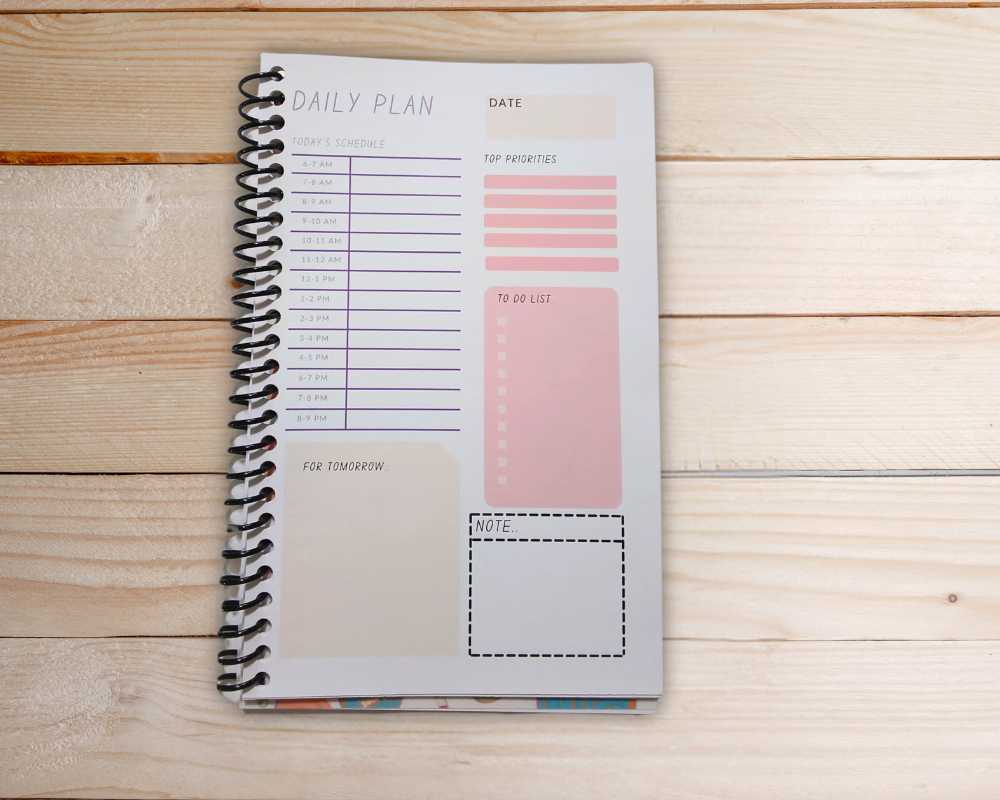 Daily Journal Planner Undated-To Do Notebook Planner Journal-Spiral Binding-Desk Organizer Notebook-Schedule Planner-Todays Hourly Plan-