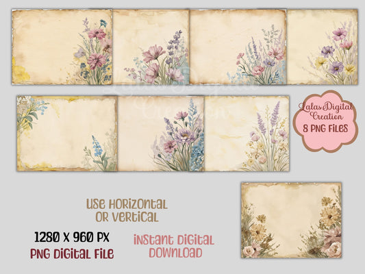 Wildflowers Vintage Floral Digital Pattern Paper Bundle