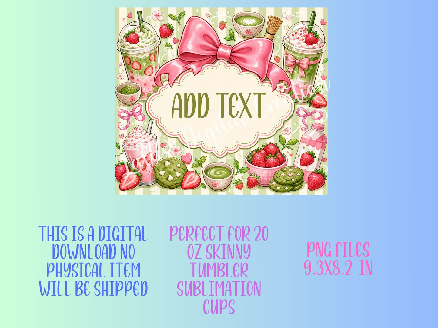 Strawberry & Green Matcha Lunch Lady Sublimation 20oz Tumbler Wrap PNG Digital Download