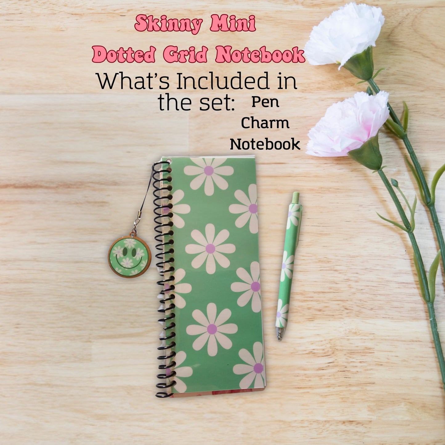 Daisy Flower Skinny Mini Dot Grid Spiral Notebook Gift Set