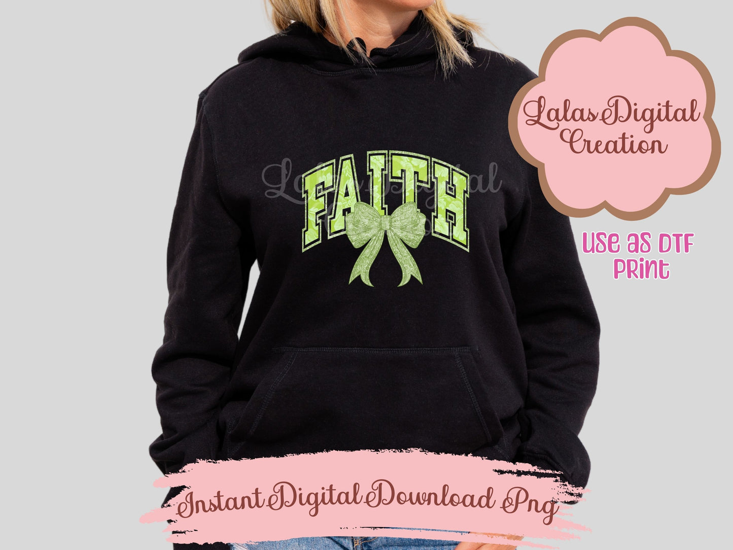 Green Faith Bow Clipart PNG Instant Digital Download