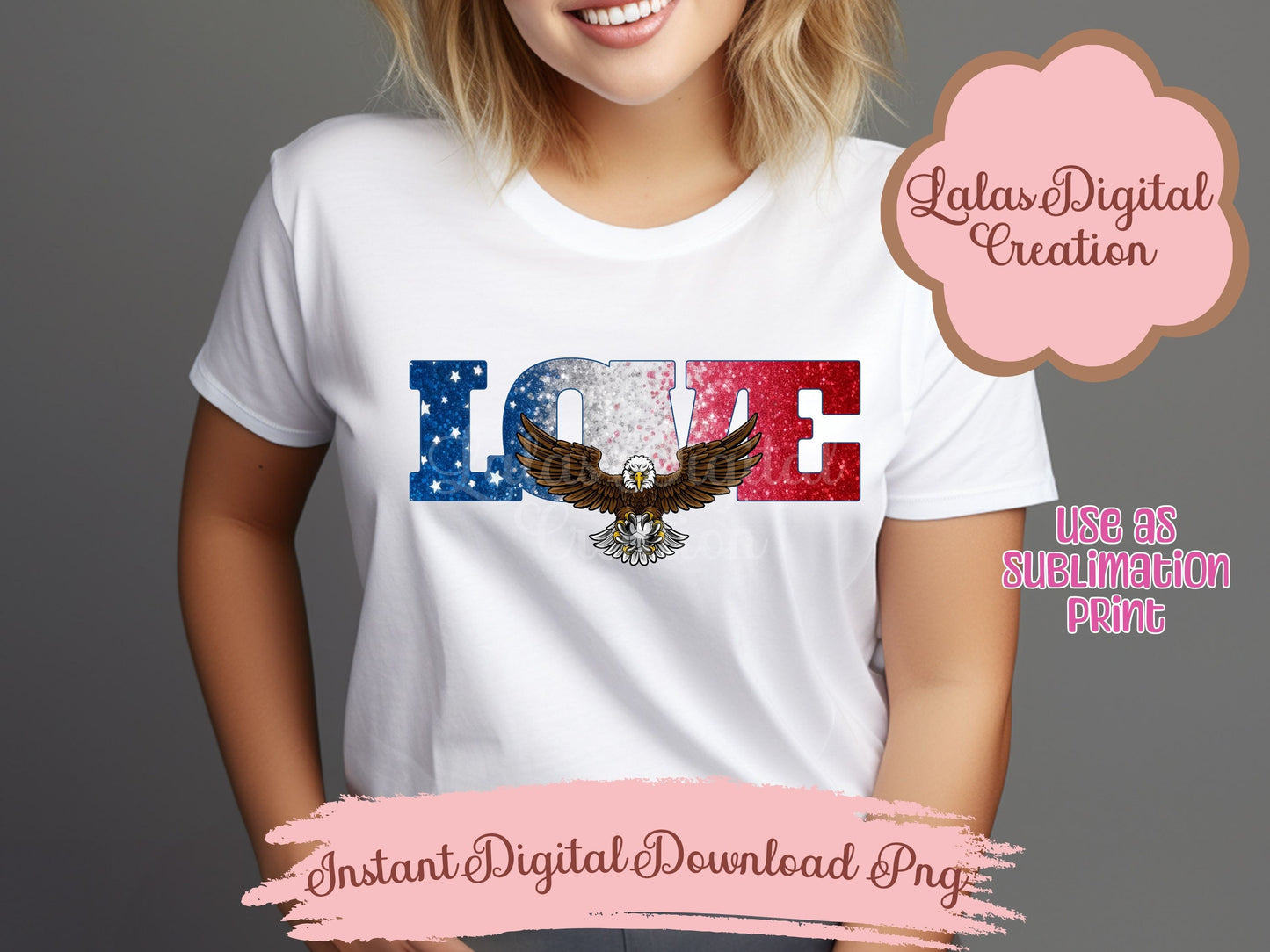 USA American Flag LOVE Clipart PNG Instant Digital Download