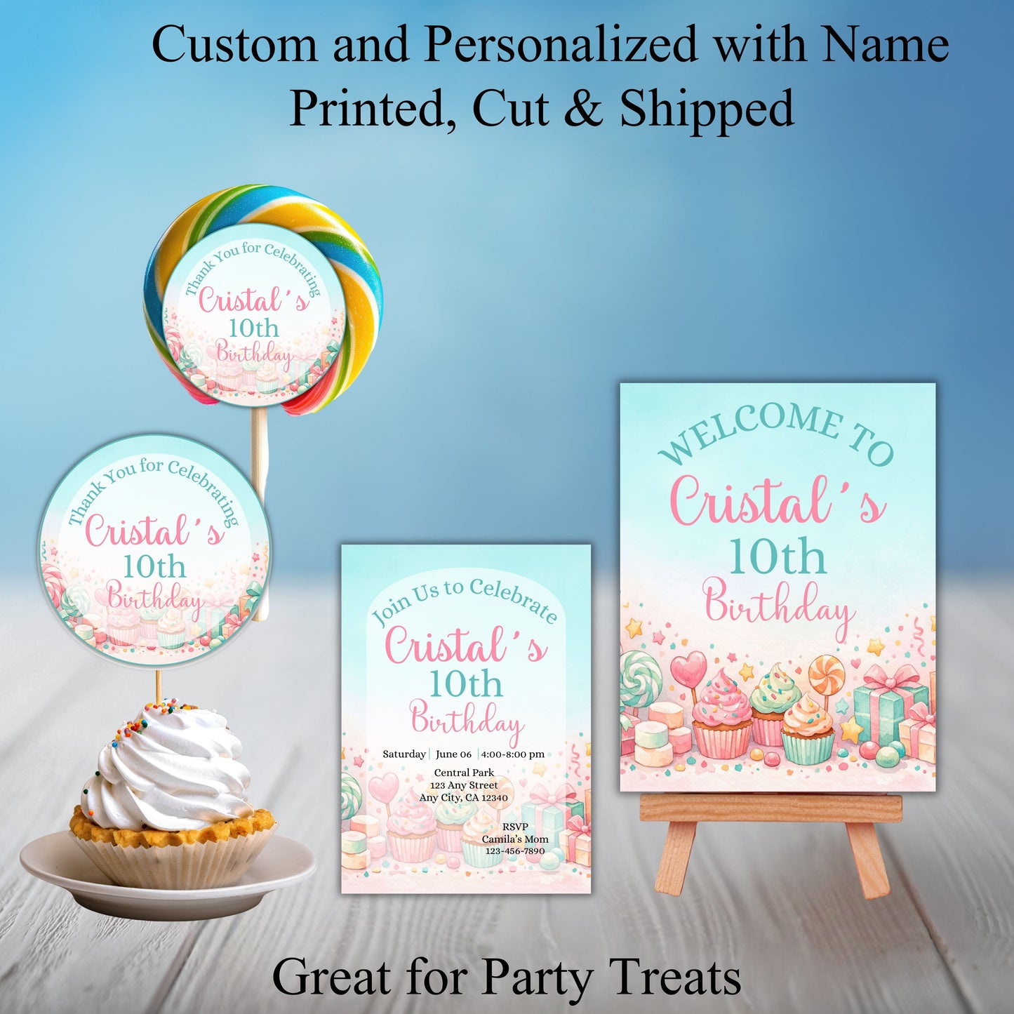 Sweet Treat Cupcake Birthday Party Sticker Labels