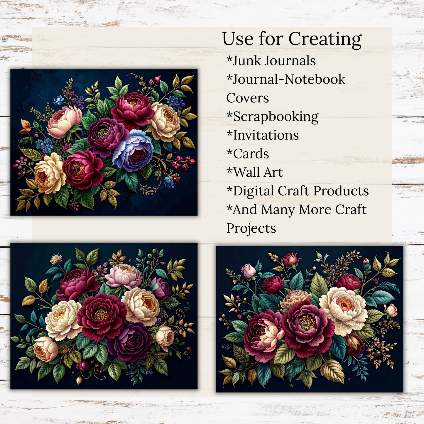 Dark Rose Floral Digital Paper Pack Bundle