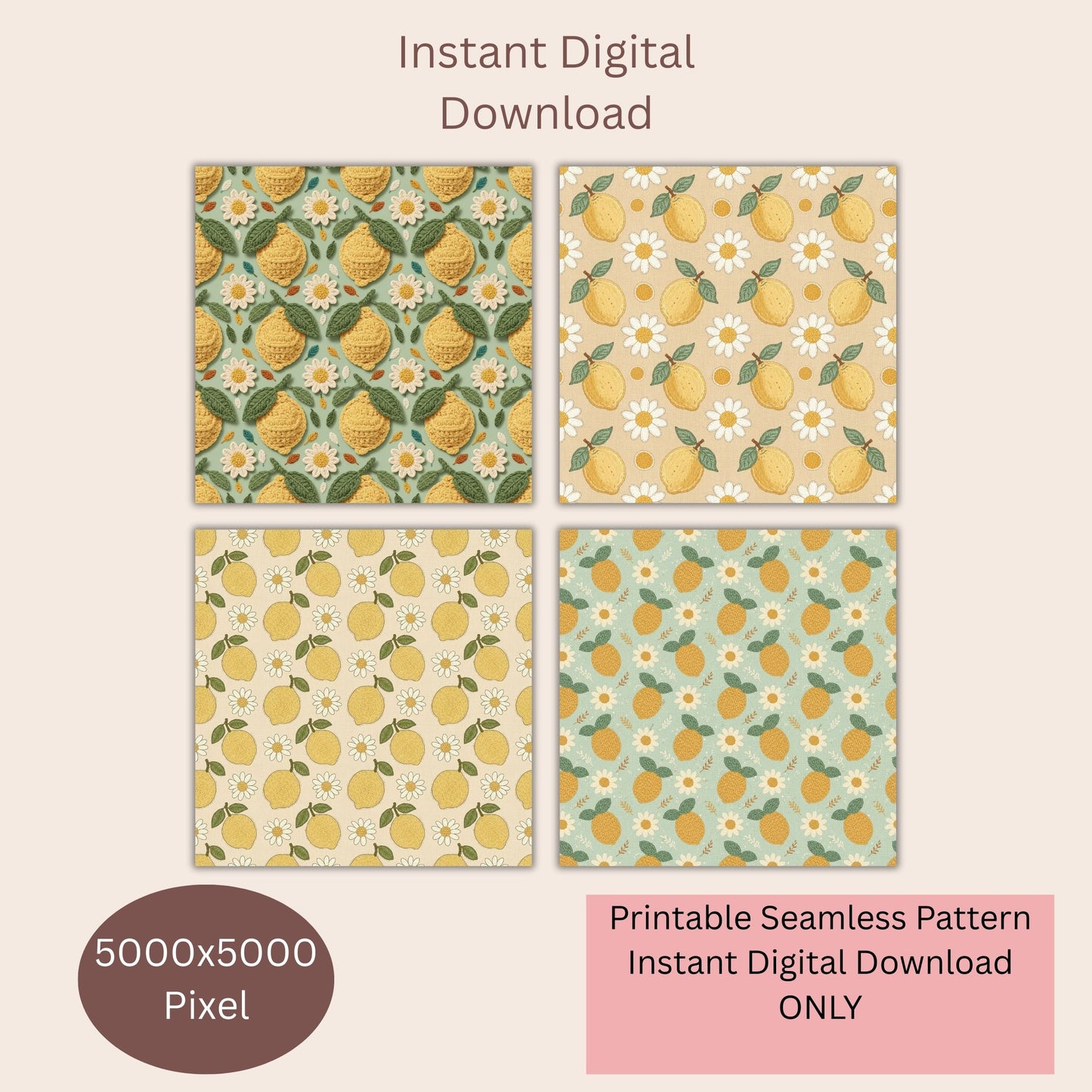Faux Lemon Crochet Seamless Repeating Pattern Paper Bundle