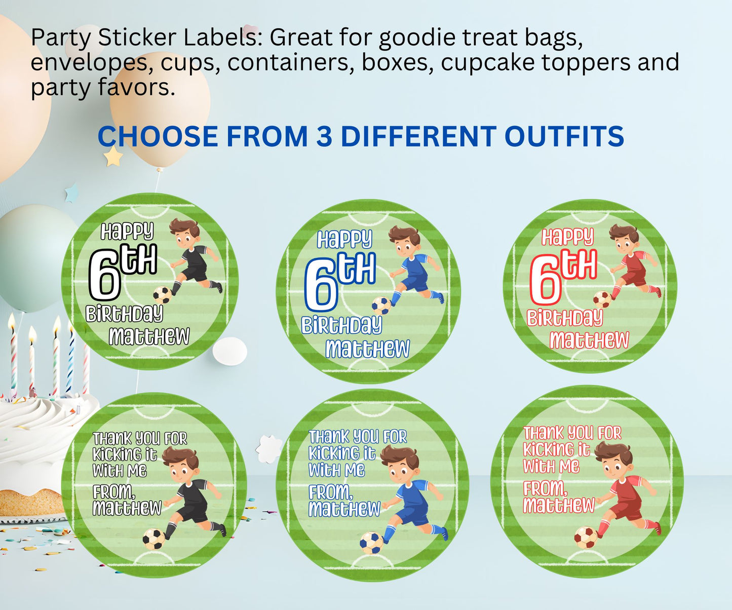 Boys Soccer Party Sticker Labels