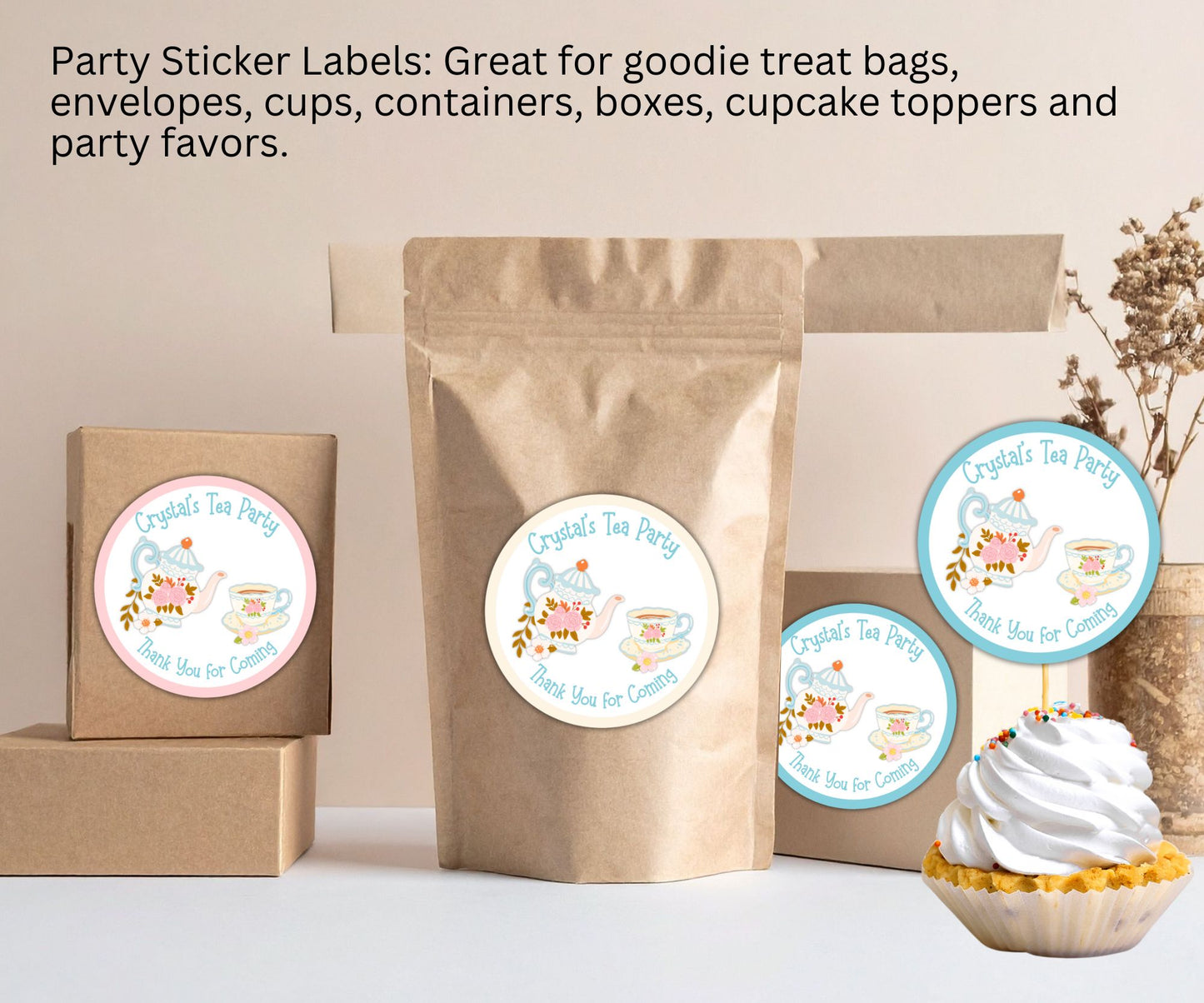 Girls Tea Time Party Sticker Labels
