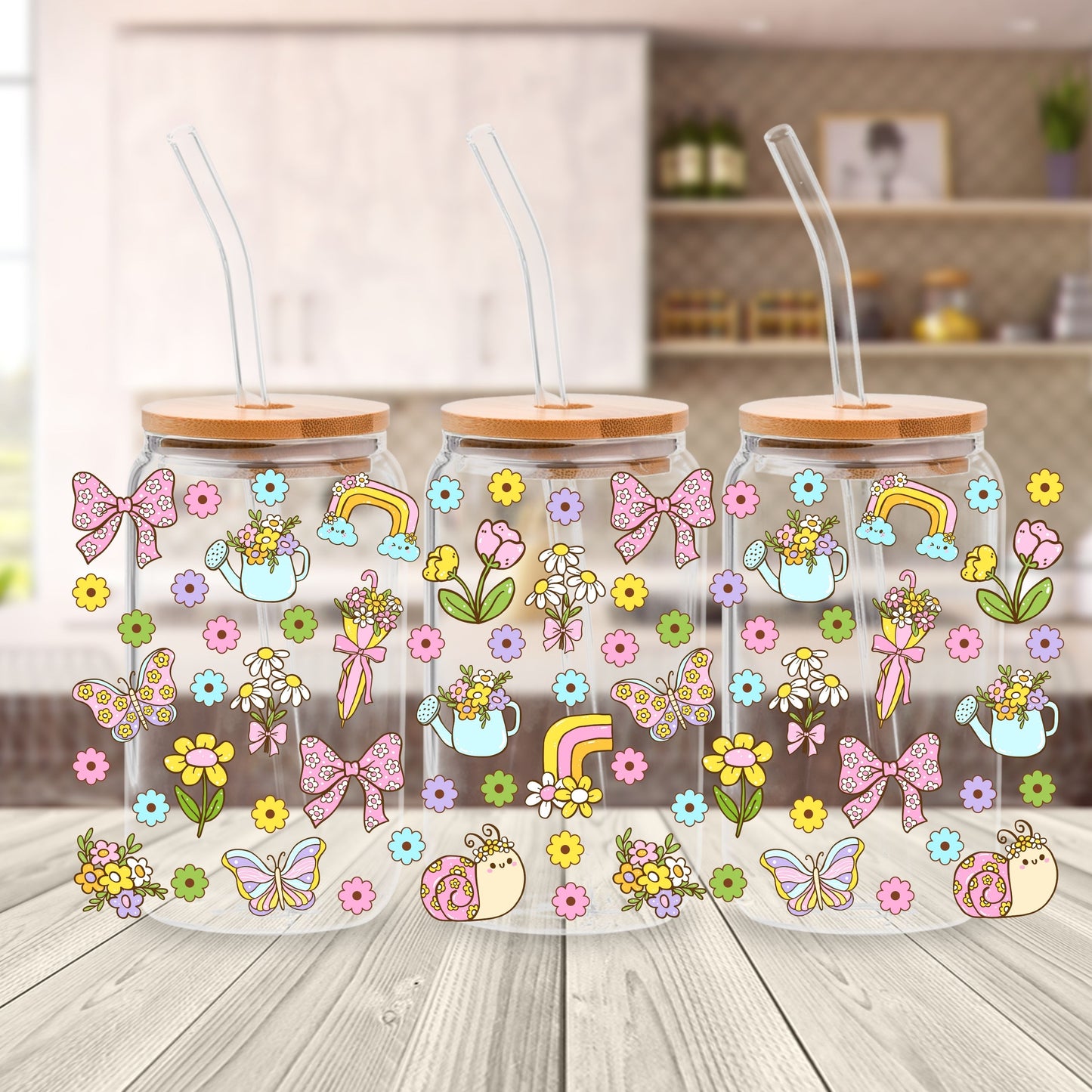 Spring Garden Libbey Glass Can Cup Wrap