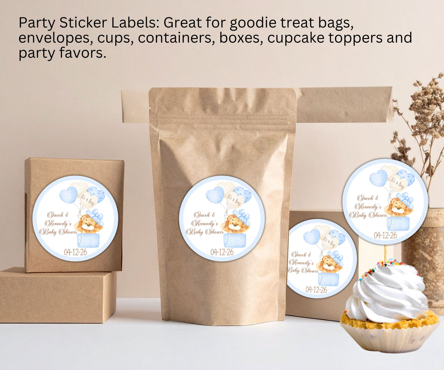 Baby Boy Lion Baby Shower Party Sticker Labels