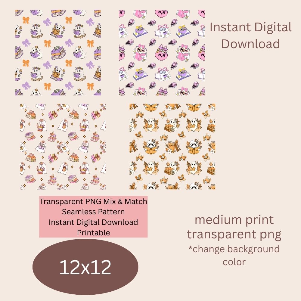 Ghost Book Reader Seamless Digital Pattern Paper Bundle