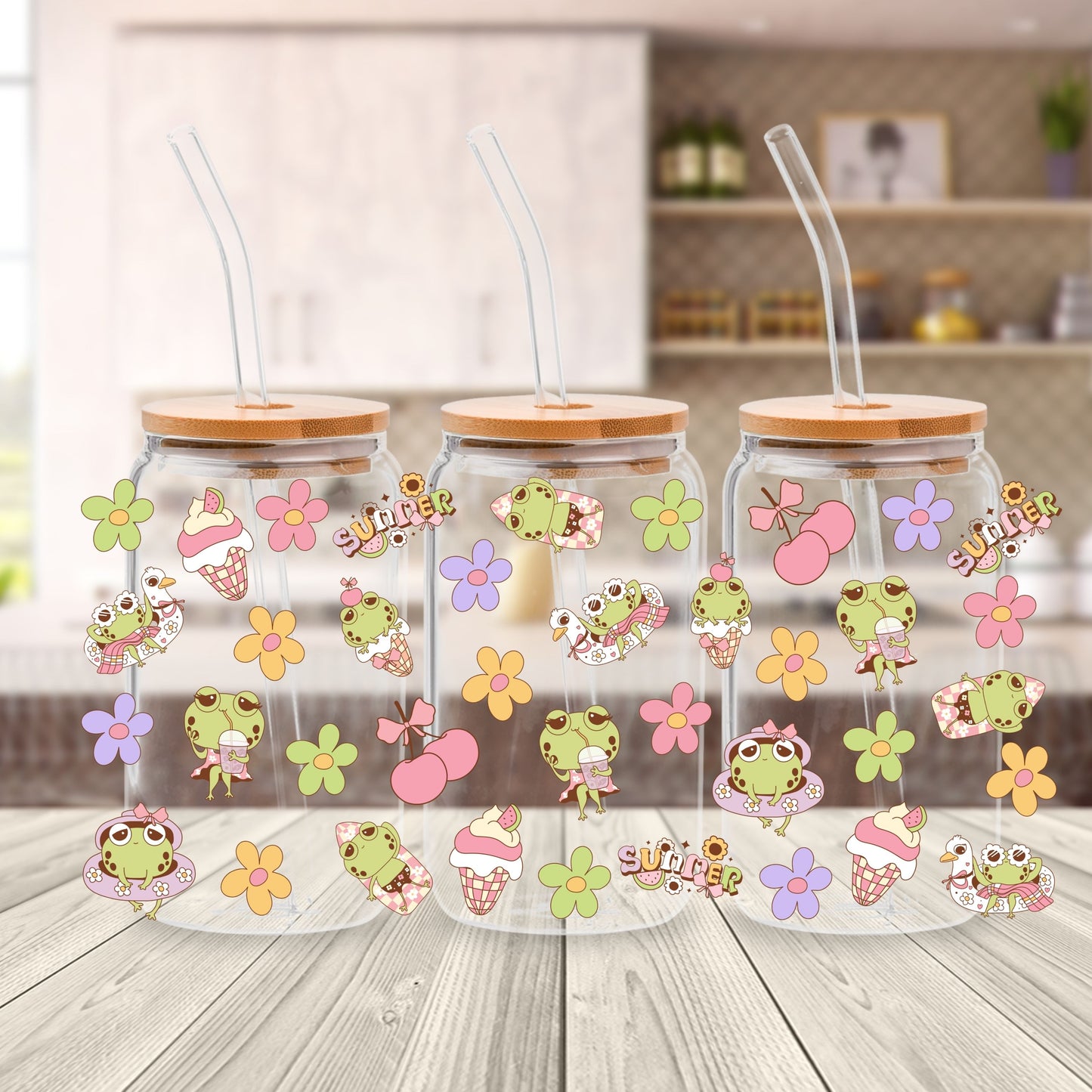 Cute Frog Libbey Glass Can Cup Wrap