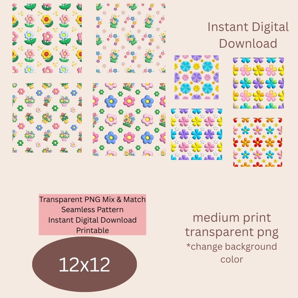 3d Flower Power Seamless Digital Pattern Paper Bundle
