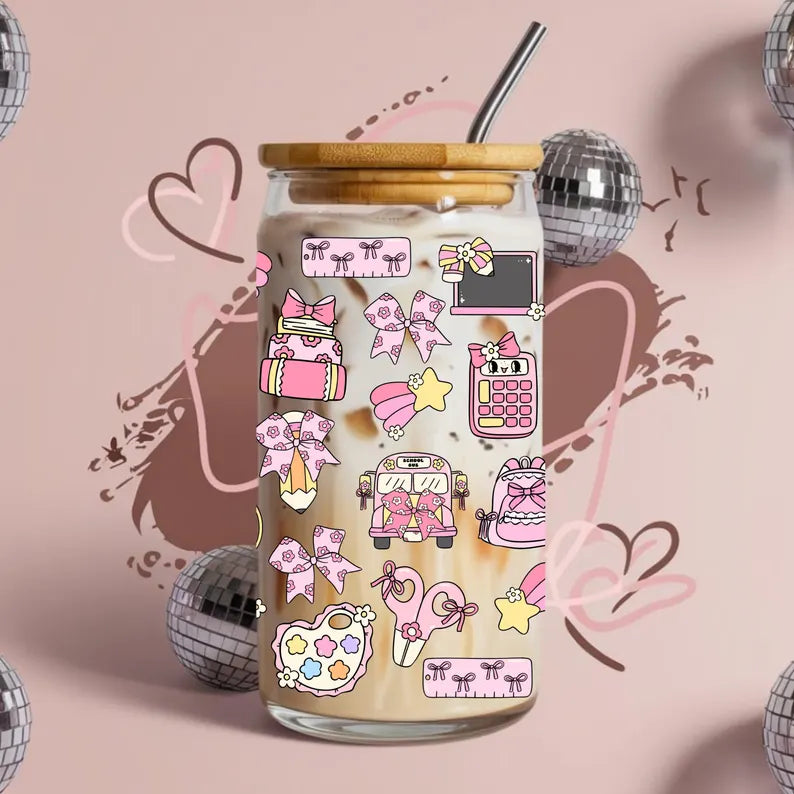 Back to School Teacher Libbey Glass Can Cup Wrap