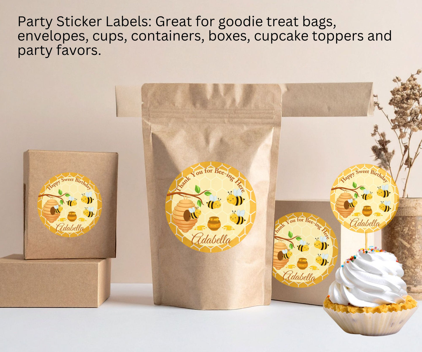 Honey Bee Birthday Party Sticker Labels