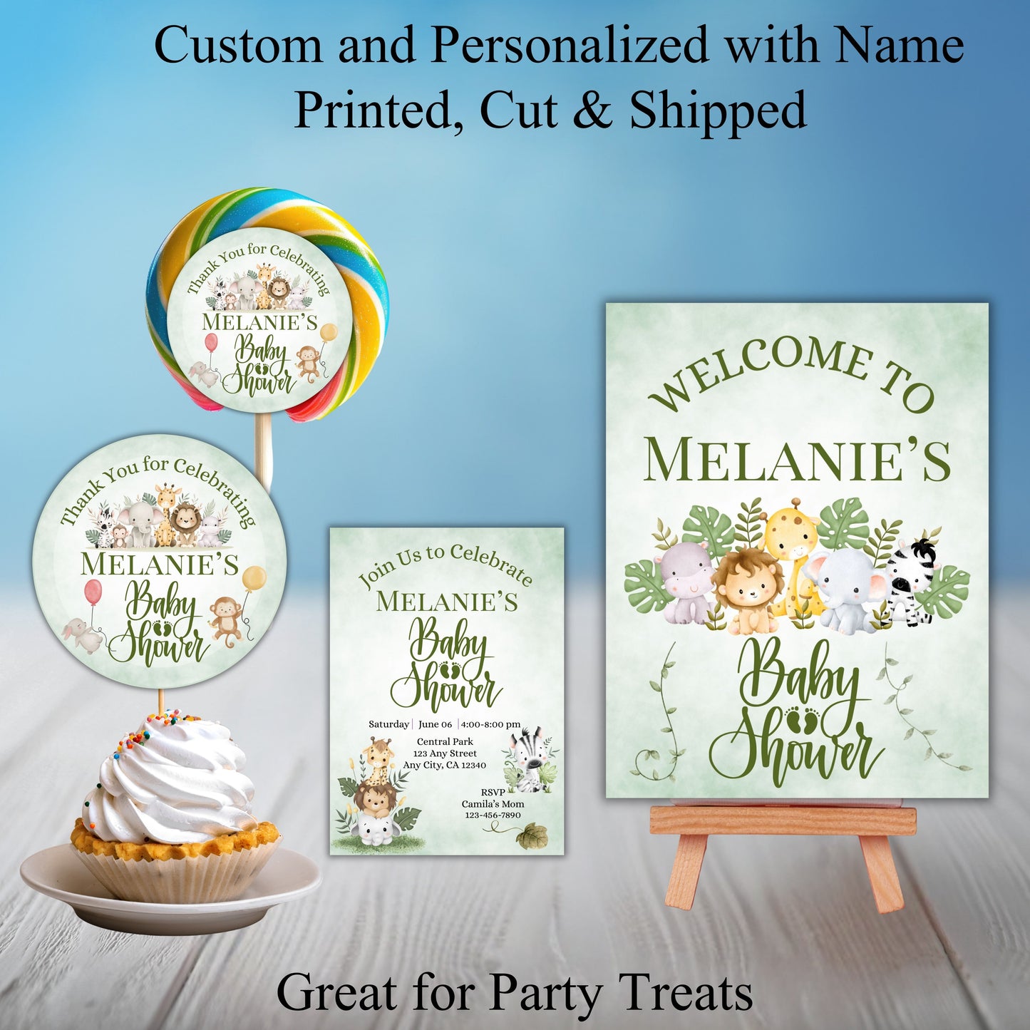 Safari Animal Baby Shower Party Sticker Labels