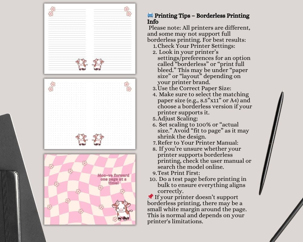 Pink Highland Cow Digital Lined & Dotted Grid Notebook PDF