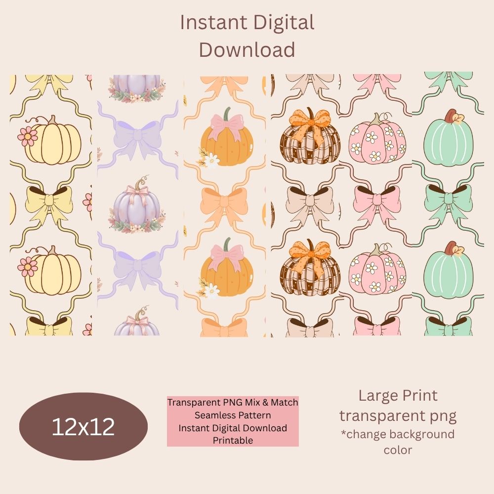 Pumpkin Bow Frame Seamless Digital Pattern Paper Bundle