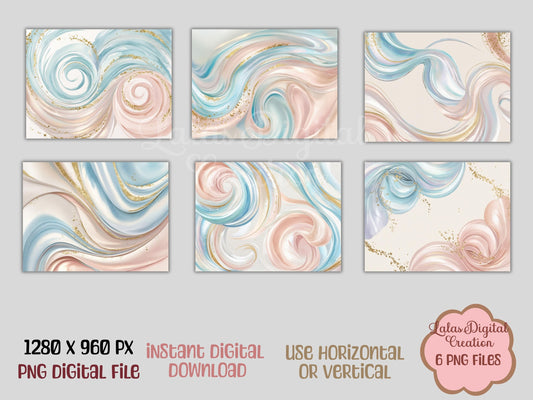 Blush Iridescent Watercolor Swirls Digital Pattern Paper Bundle
