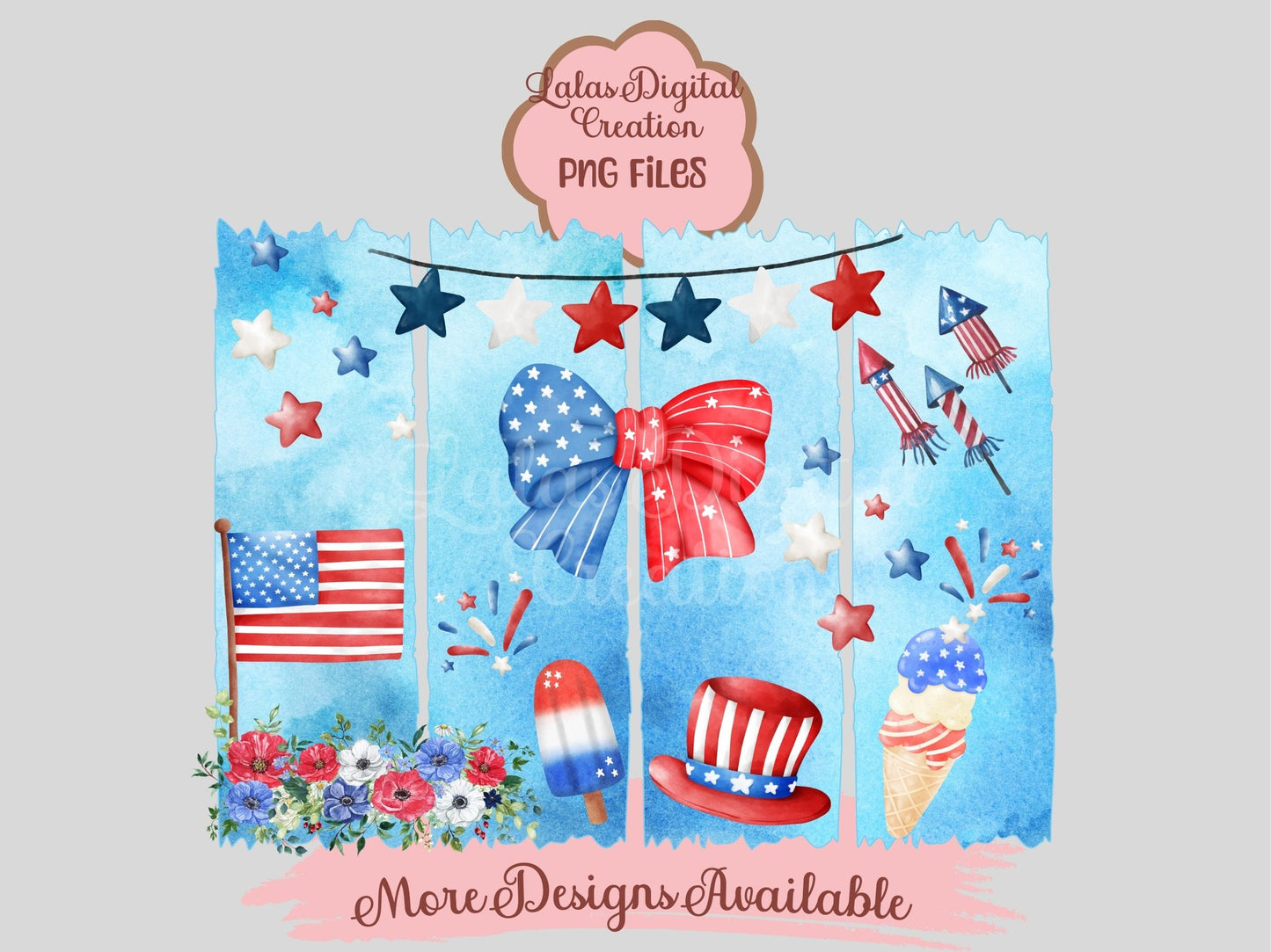 4th of July Brushstroke Clipart PNG Instant Digital Download