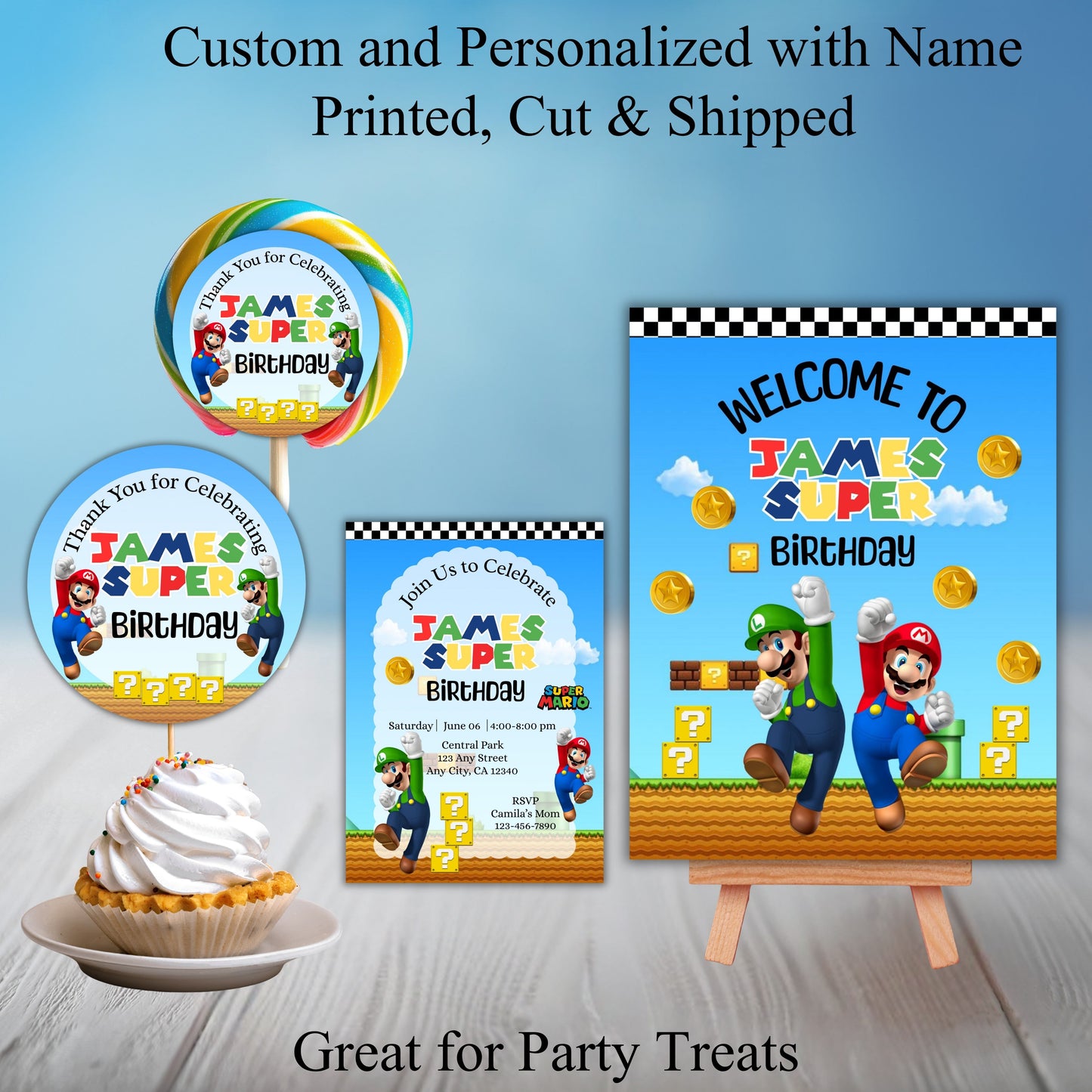Super Mario Bro Party Sticker Labels