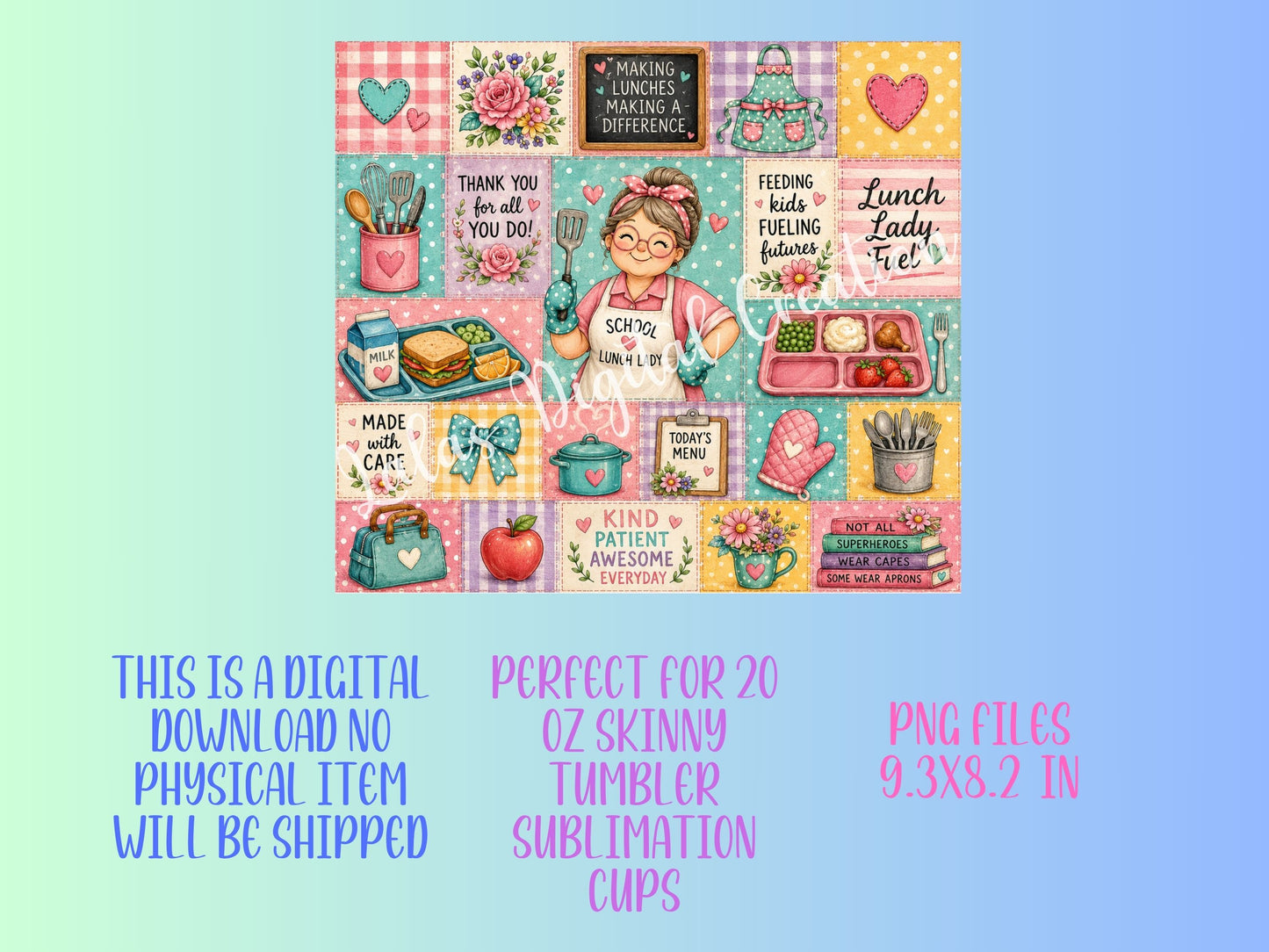 School Lunch Lady Sublimation 20oz Tumbler Wrap PNG Digital Download