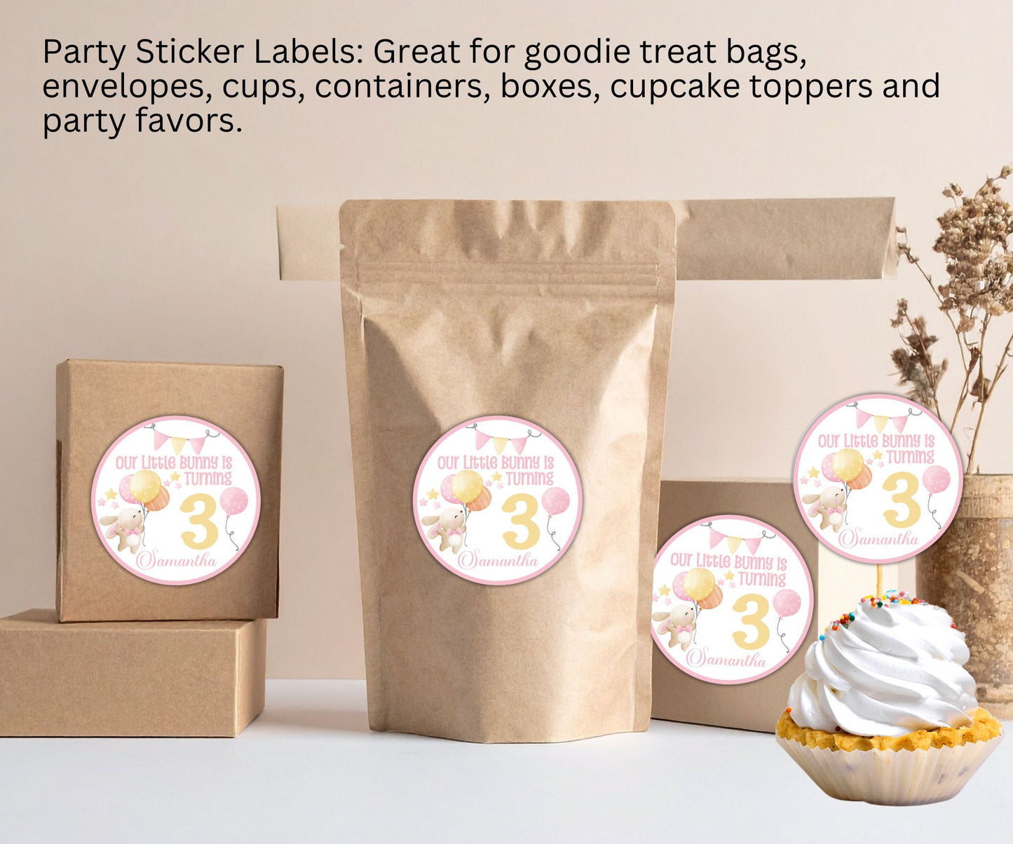 Girls Bunny Birthday Party Sticker Label