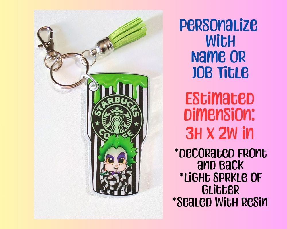 Beetle Juice Starbucks Tumbler Resin Acrylic Keychain