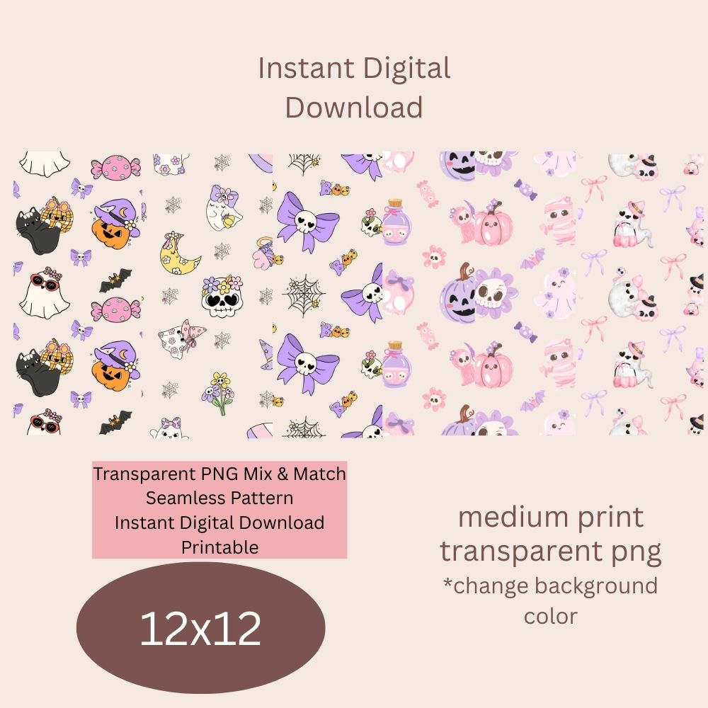 Pastel Halloween Seamless Digital Pattern Paper Bundle
