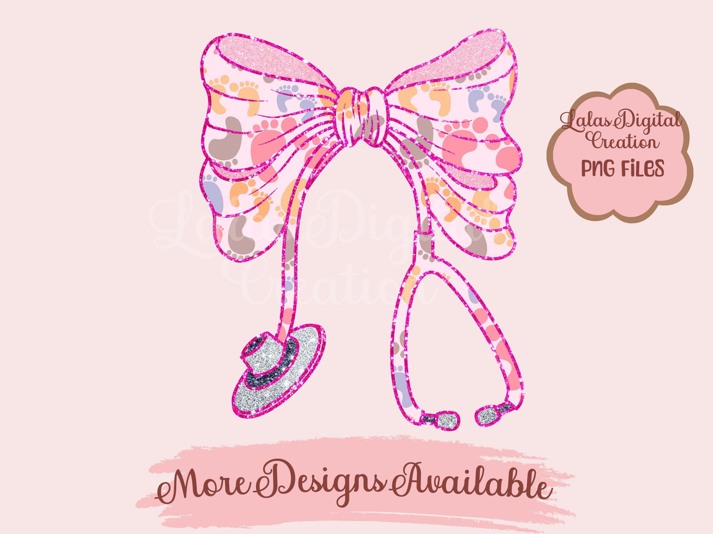 Nurse Baby Footprint Bow Clipart PNG Instant Digital Download