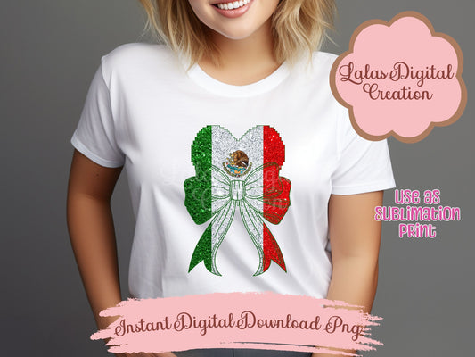 Mexico Flag Heart Coquette Bow Clipart PNG INstant Digital Download